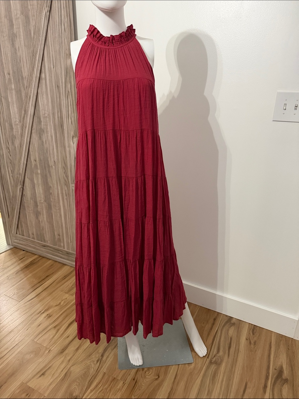entro Crimson Tiered Halter Maxi Skirt